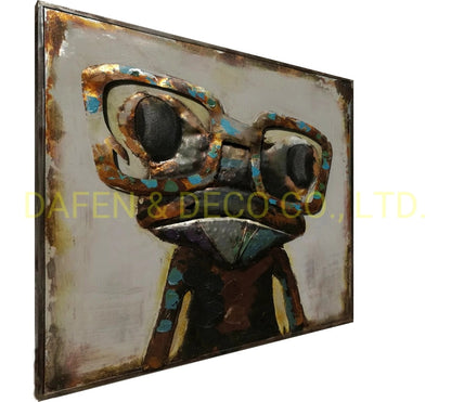 Mixed Media Oil Painting Wall Art Frog Wear Metal Iron 3D Dimension