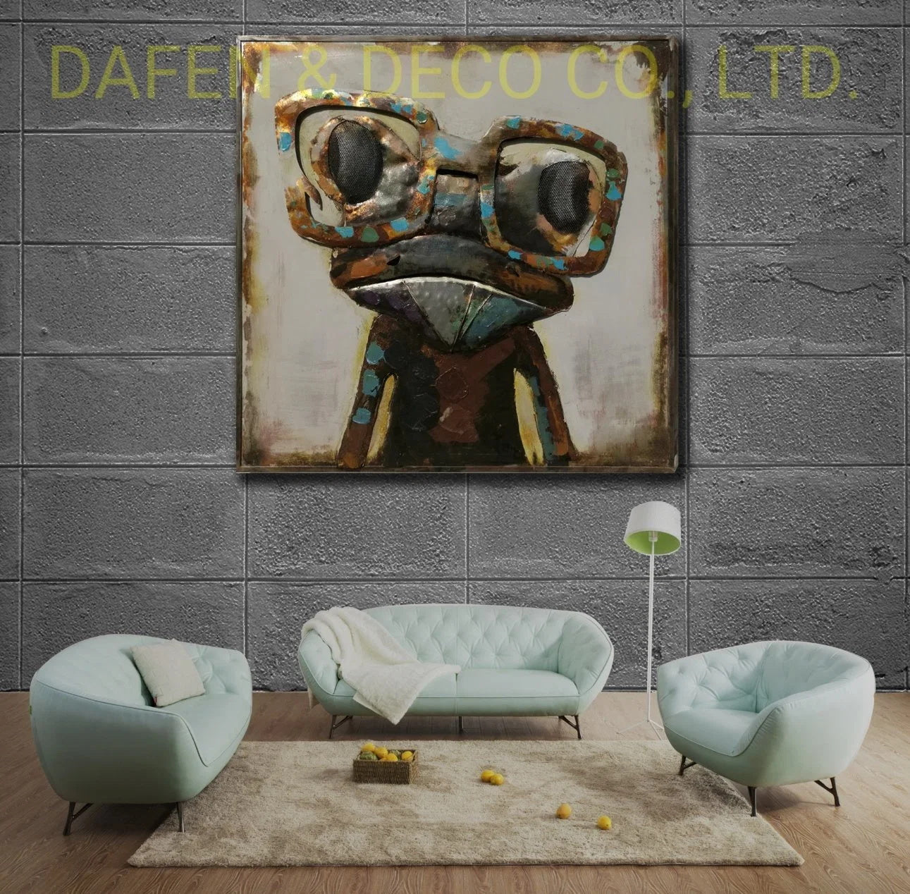 Mixed Media Oil Painting Wall Art Frog Wear Metal Iron 3D Dimension