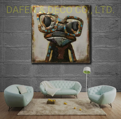 Mixed Media Oil Painting Wall Art Frog Wear Metal Iron 3D Dimension