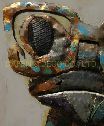 Mixed Media Oil Painting Wall Art Frog Wear Metal Iron 3D Dimension