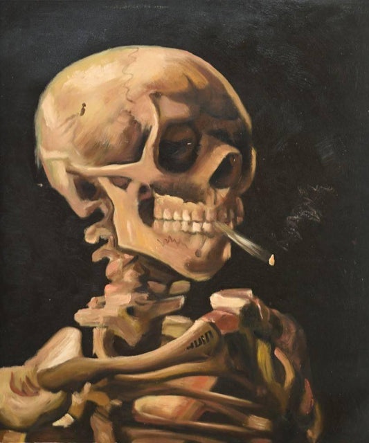 Skull of a Skeleton with Burning Cigarette